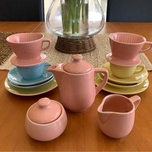 Vintage Childs Melitta coffee set cream sugar, plates, cups filter, pastel 15 PC